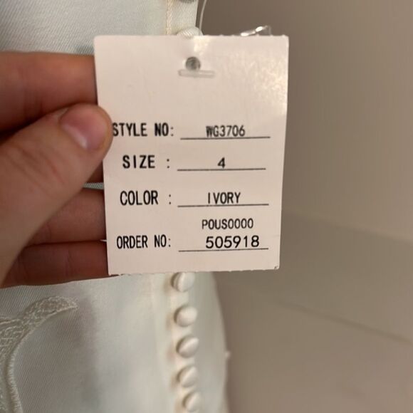 Galina NWT Mikado Ivory Lace Sequin Knee Length Bridal Rehearsal Dress - Picture 6 of 9